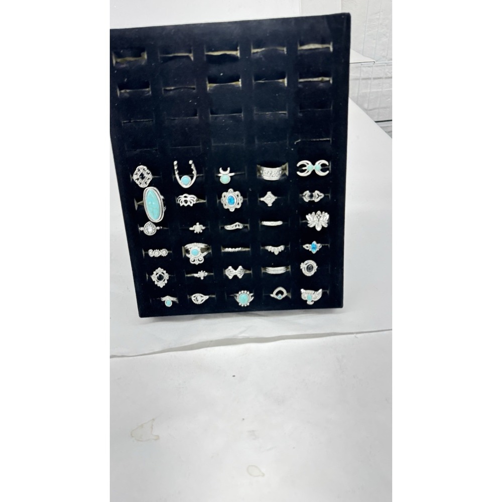 Wholesale Lot Of 30 Rings Costume Silver Turquoise Onyx Blue In Mixed Sizes - Picture 2 of 4